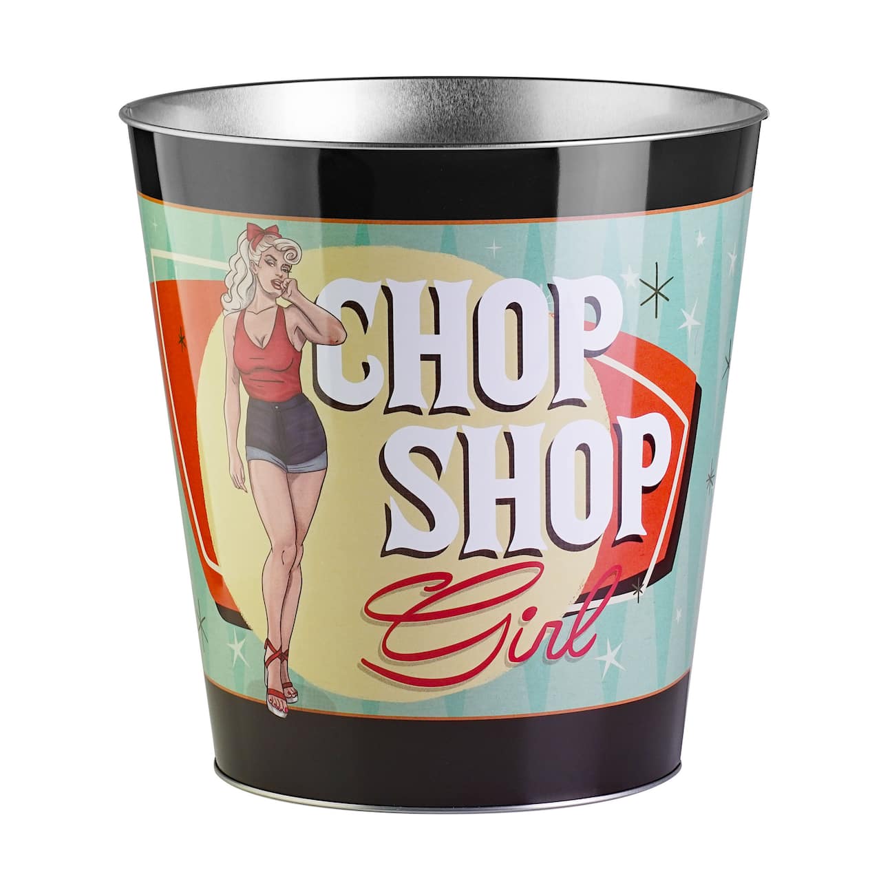 American Art Décor™ 11" Chop Shop Girl Metal Trash Can